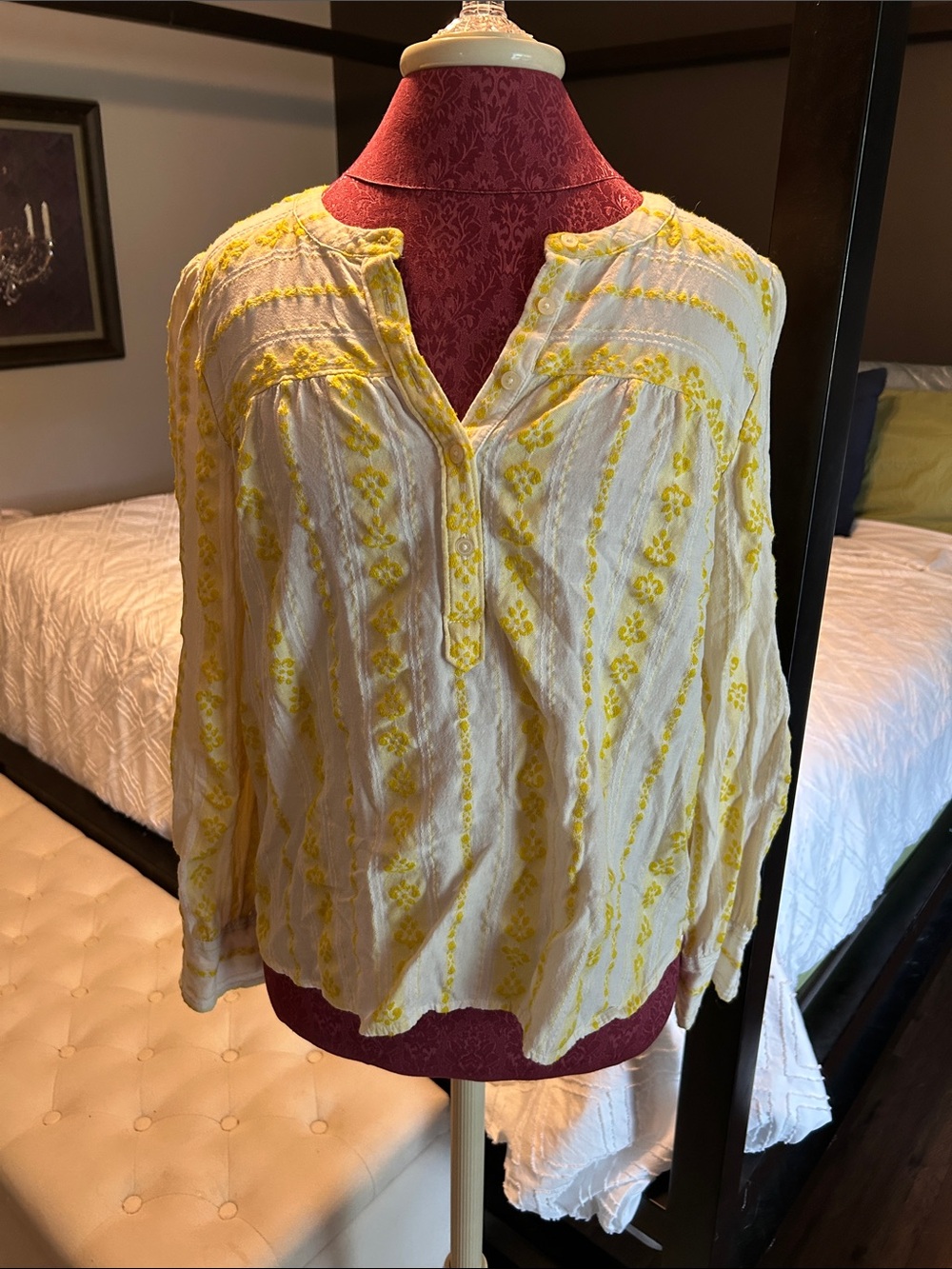 Women's Yellow Embroidered Peasant Top - LOFT